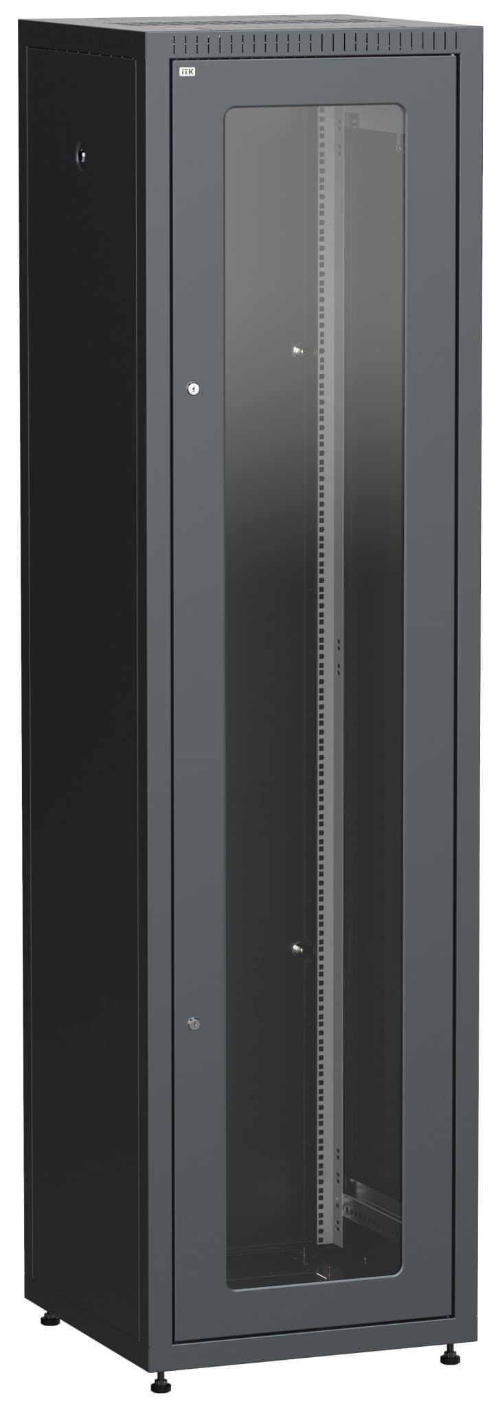 IEK LINEA E ITK Шкаф LINEA E 47U 600х600мм двери 2шт стеклянные и металлические черный LE05-47U66-GM