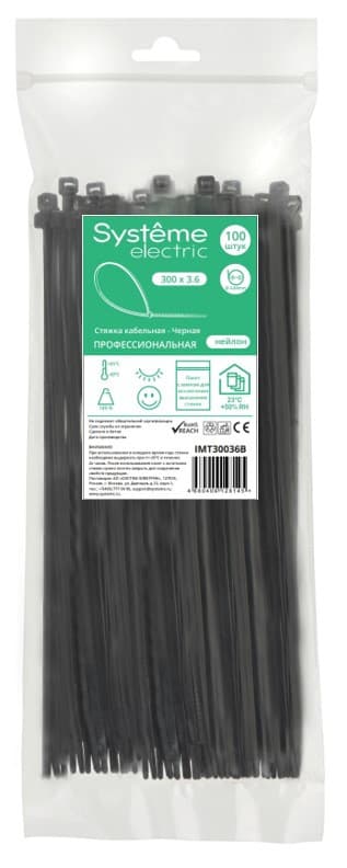 Systeme Electric Стяжка кабельная 300х3.6 Чёрная (100шт)