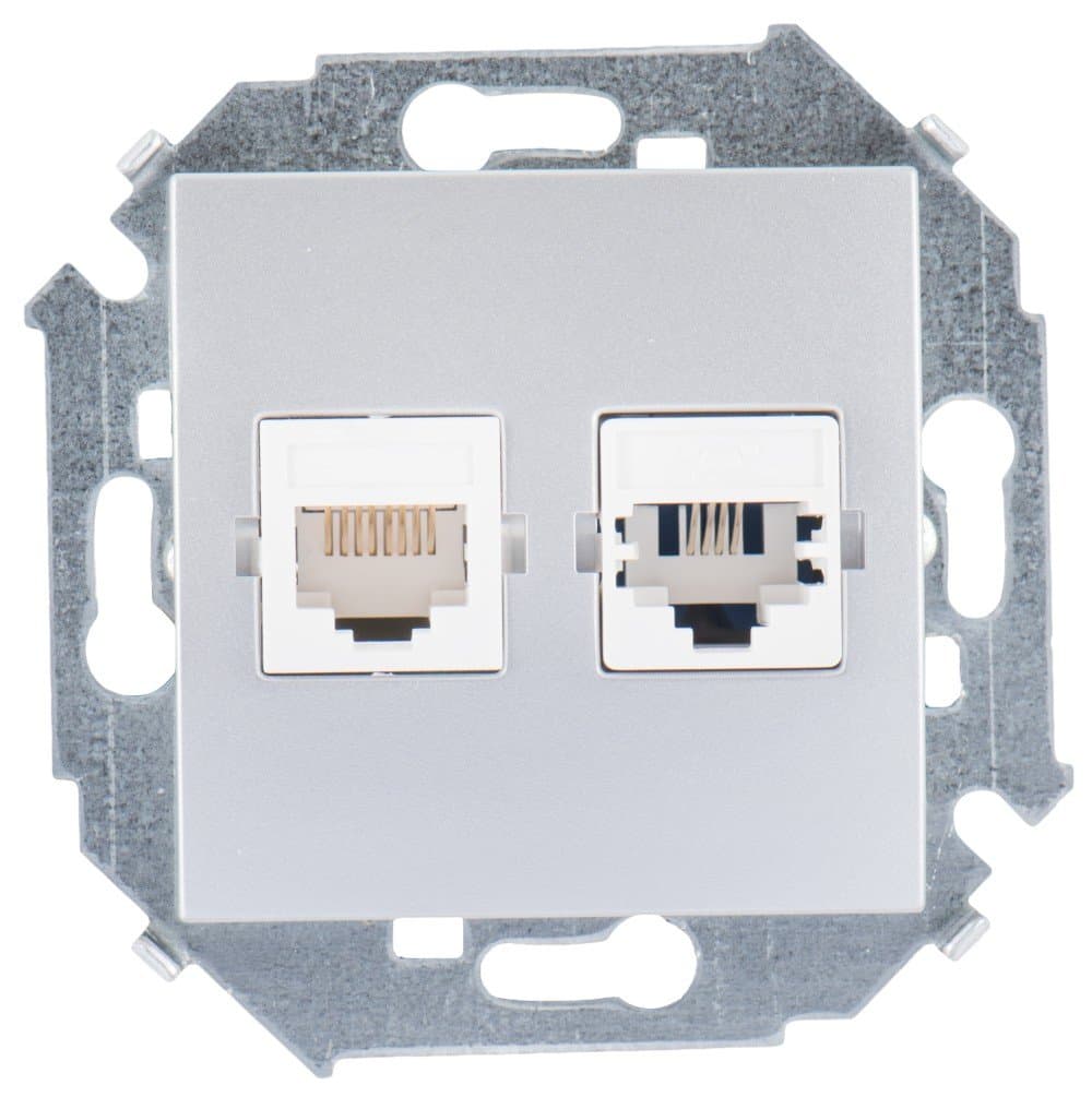 Simon 15 Алюминий Розетка ТЛФ + комп RJ11+RJ45 кат.5е 1591590-033 — миниатюра 1