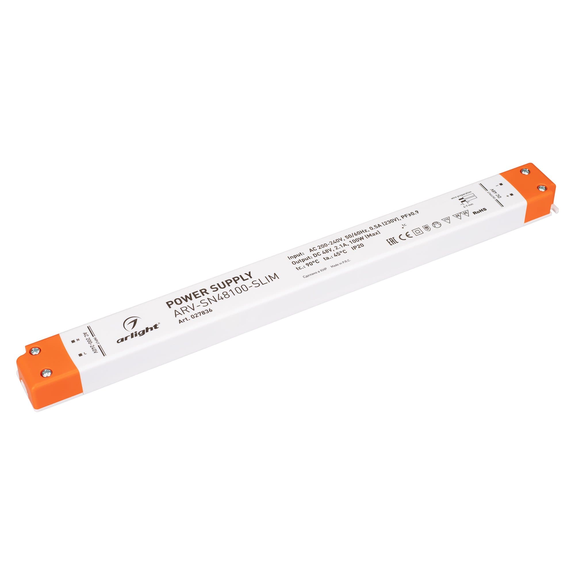 Arlight Блок питания ARV-SN48100-SLIM (48V, 2.1A, 100W, PFC) (IP20 Пластик, 3 года) 027836