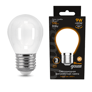 Gauss Лампа Filament Шар 9W 590lm 3000К Е27 milky LED 105202109 — миниатюра 1