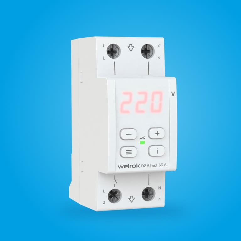 Welrok D2-63 red Реле напряжения 63 А (max 80 A) 13 900 ВА — миниатюра 9