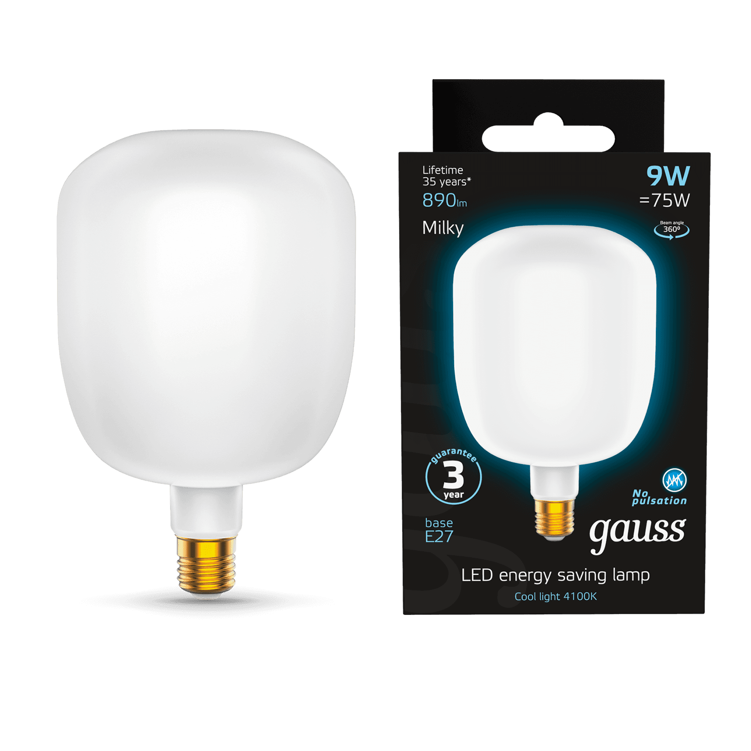 Gauss Лампа Filament V140 9W 890lm 4100К Е27 milky LED 1015802209 — миниатюра 4