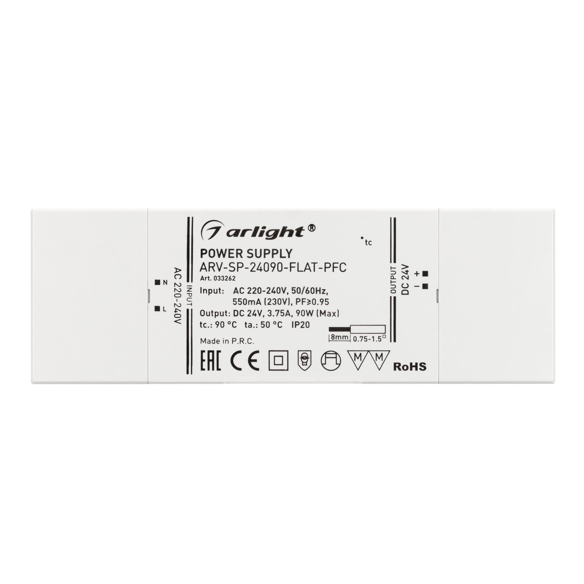 Arlight Блок питания ARV-SP-24090-FLAT-PFC (24V, 3.75A, 90W) (IP20 Пластик, 5 лет) 033262 — миниатюра 2