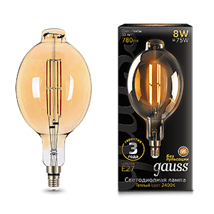Gauss Лампа Filament BT180 8W 780lm 2400К Е27 golden straight LED 151802008 — миниатюра 1
