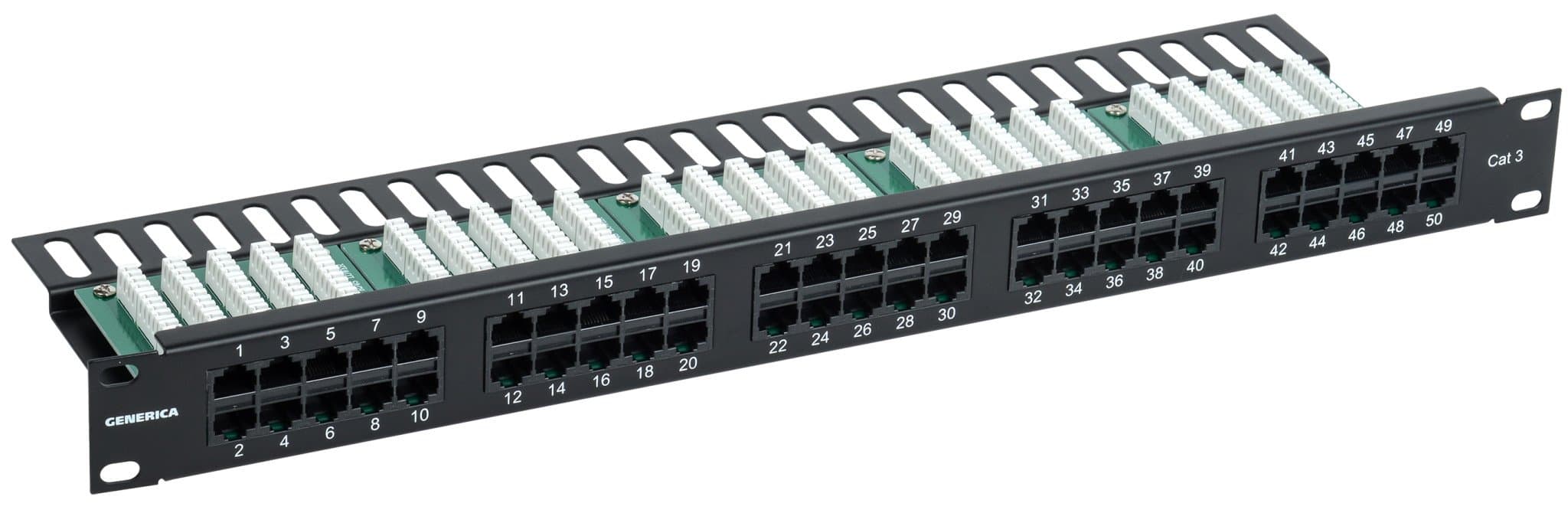 IEK GENERICA Патч-панель телеф. 1U кат. 3 RJ45 50 порт. (Krone) PP50-1UC03U-K05-G
