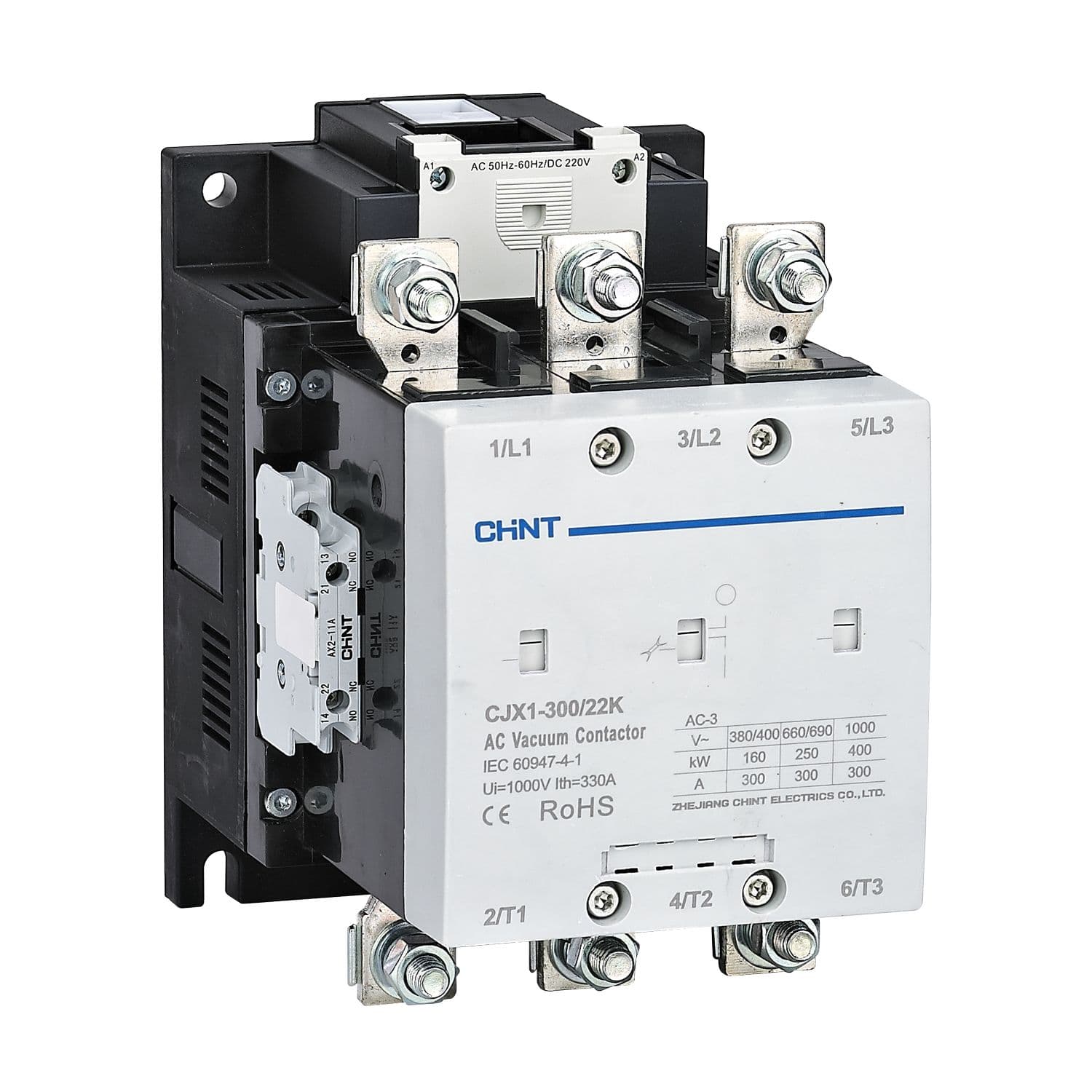 CHINT Контактор вакуумный CJX1-300/22K 300А(АС3) 2НО+2НЗ AC/DC 380В 50/60Гц