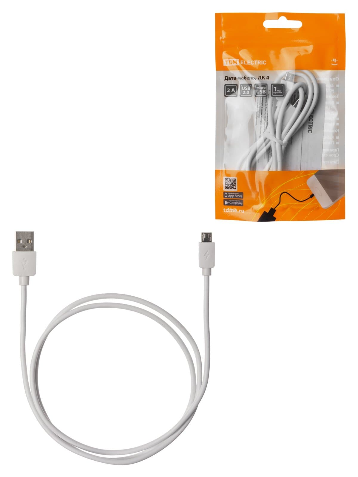 TDM Дата-кабель, ДК 4, USB - micro USB, 1 м, белый, SQ1810-0304