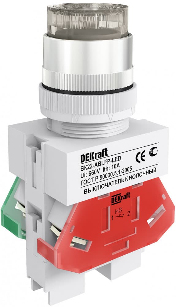 Dekraft Выключатель кноп. ABLFP D22 LED бел. 24В AC/DC ВK-22