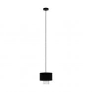 Eglo 39977 Подвесной потолочный светильник (люстра) SAPUARA, 1x40W, E27, H1500, Ø240, сталь, черный/текстиль, стекло, черный, прозрачный