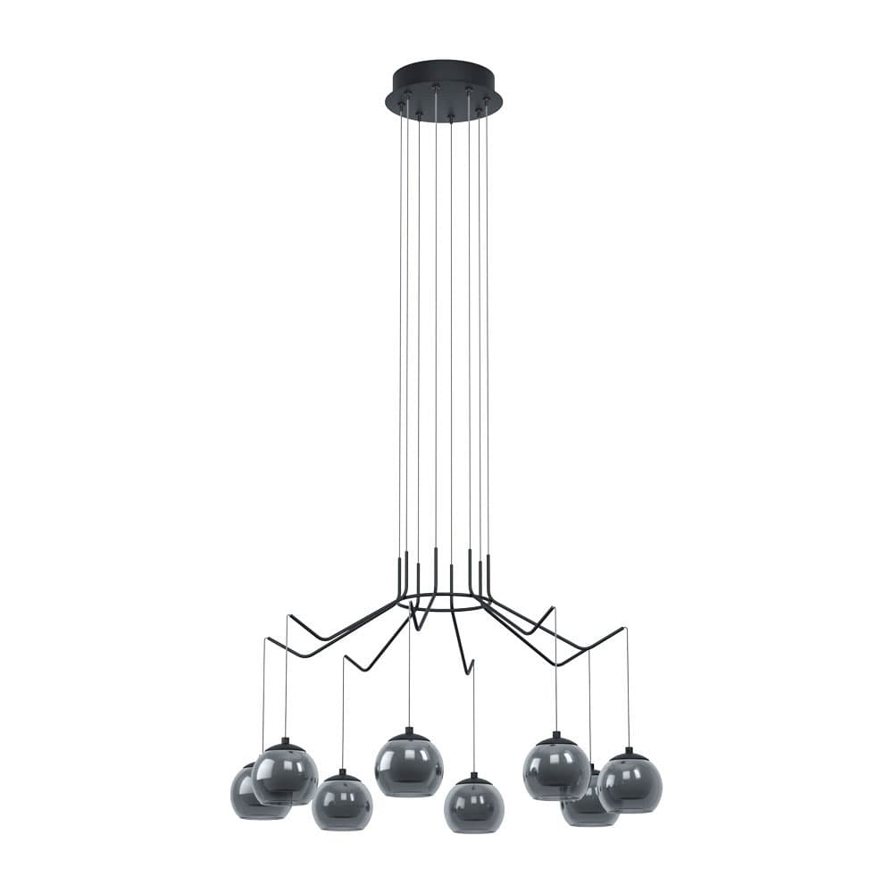 Eglo 39511 Cветодный подвес ROVIGANA димм., 8х3,3W(LED), ?670, H1210, сталь, черный/дым. стекло, опал