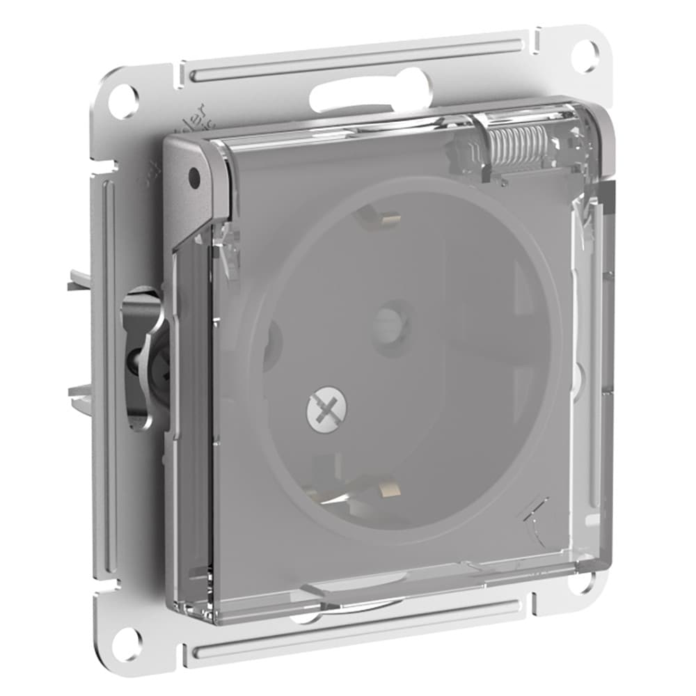 Systeme Electric AtlasDesign Aqua Алюминий Розетка с/з со шторками с прозрач. крышк, 16А,IP44, мех