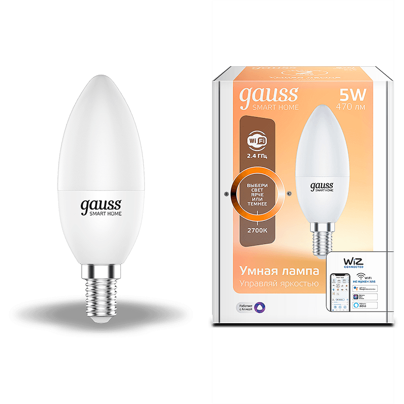 Gauss Лампа Smart Home С37 5W 470lm 2700К Е14 диммируемая LED 1100112