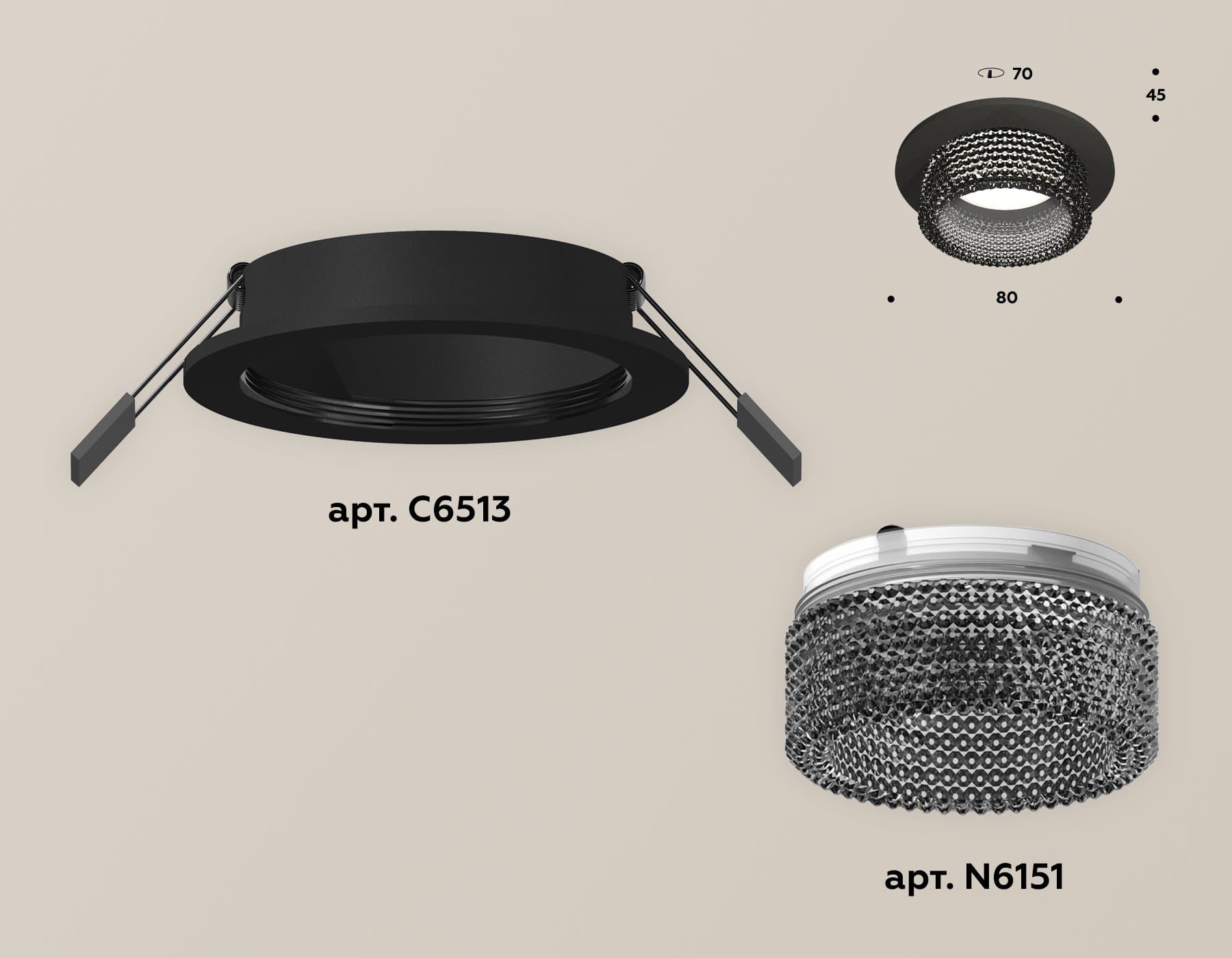 Ambrella Комплект встраиваемого светильника с композитным хрусталем XC6513041 SBK/BK черный песок/тонированный MR16 GU5.3 (C6513, N6151) — миниатюра 2