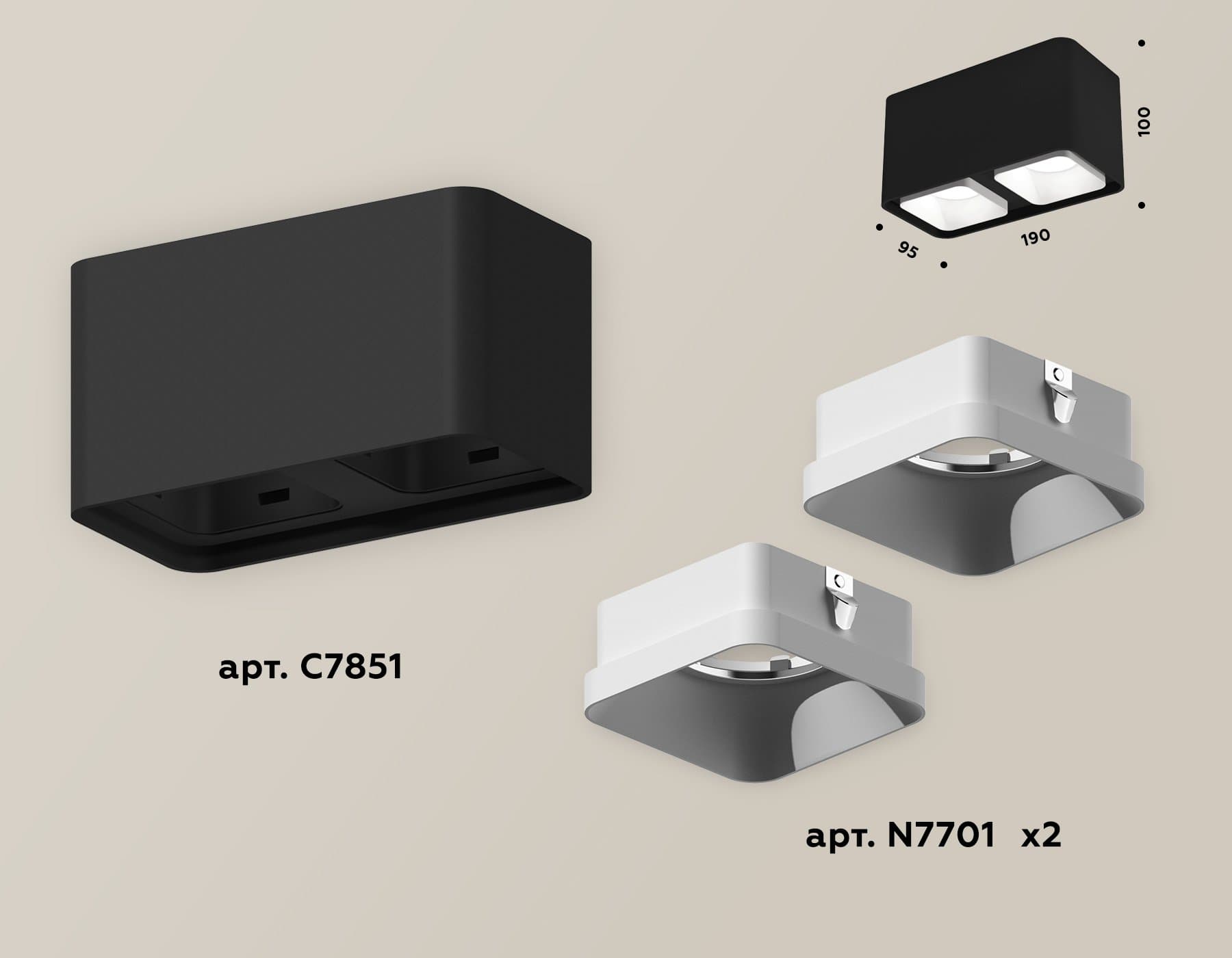 Ambrella Комплект накладного светильника XS7851001 SBK/SWH черный песок/белый песок MR16 GU5.3 (C7851, N7701) — миниатюра 3