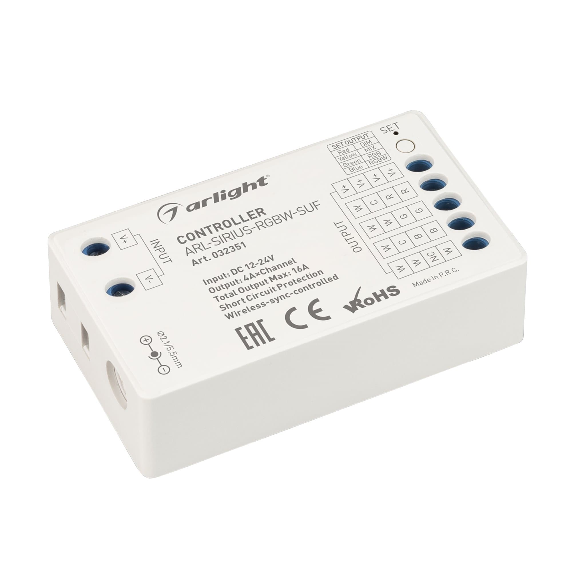 Arlight Контроллер ARL-SIRIUS-RGBW-SUF (12-24V, 4x4A, 2.4G) (IP20 Пластик, 3 года) 032351