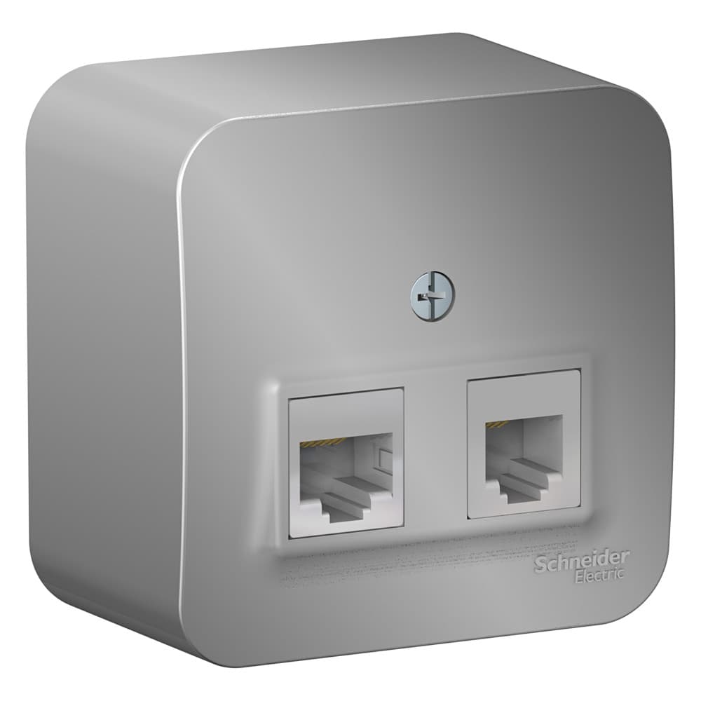 Systeme Electric Blanca наруж Алюминий Розетка 2-ая ТЛФ/комп, RJ45+RJ11, кат.5E, изолир. пластина