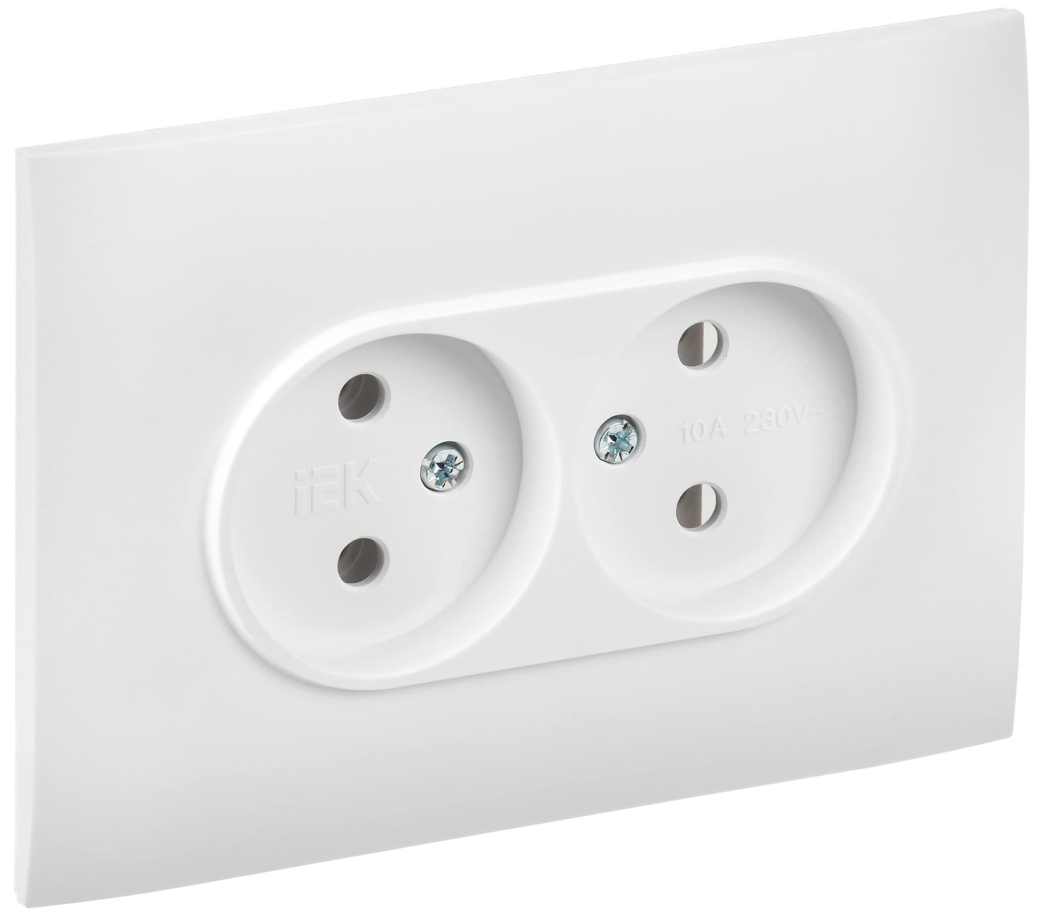 IEK SKANDY Арктический белый Розетка 2-ая б/з 10А в сборе SK-R10W — миниатюра 1