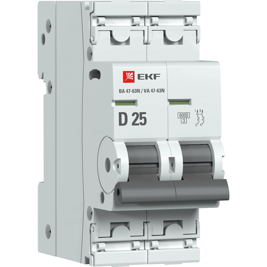EKF Автоматический выключатель 2P 25А (D) 6кА ВА 47-63N PROxima M636225D — миниатюра 1