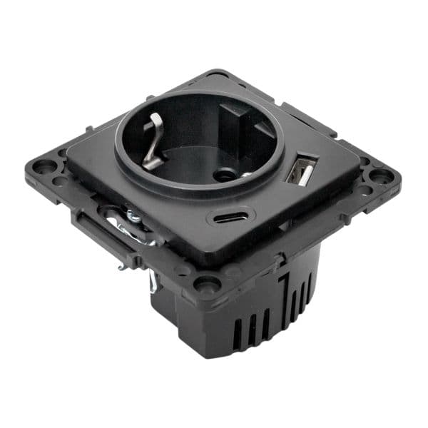 EKF Стокгольм Механизм Розетки 1-местной с/з, USB A+C 16А винтовые клеммы черный с защ. штор — миниатюра 7