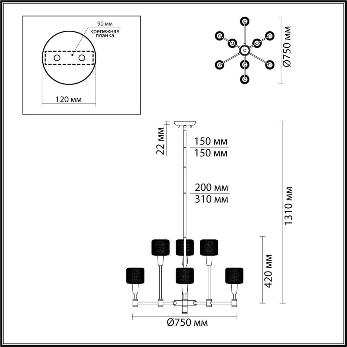 Odeon Light 4975/9 LOFT ODL22 475 черный/мат.золотой/металл.сетка Люстра E14 9*40W LECOLA — миниатюра 3