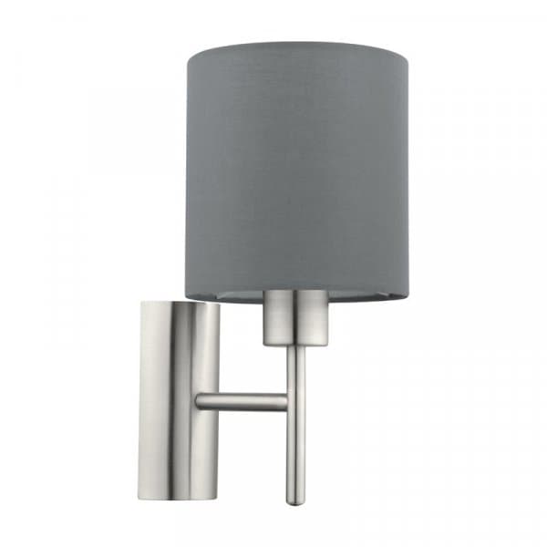 Eglo Бра PASTERI, 1х60W (E27), L145, H305, A195, никель мат./текстиль, серый 94926