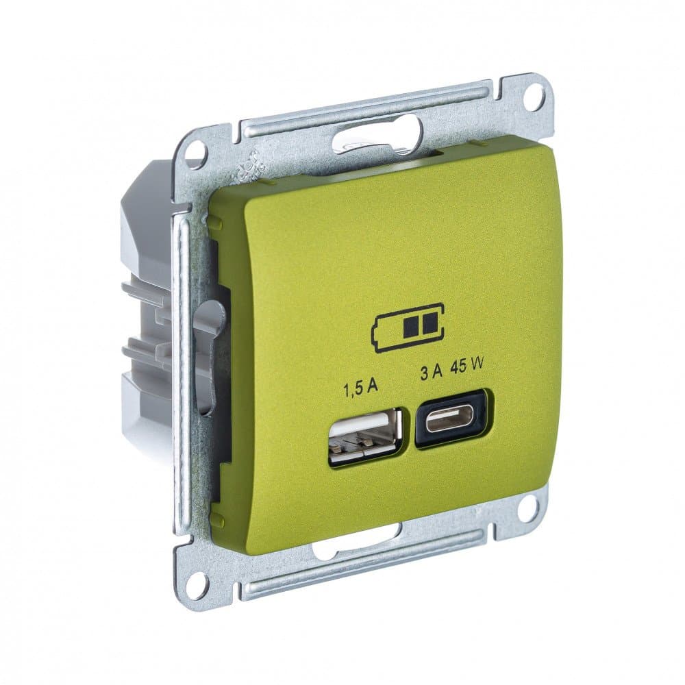 Systeme Electric Glossa Фисташковый USB Розетка A + тип-C 45W высокоскор.заряд. QC, PD, мех.