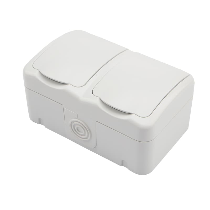 Kranz Блок горизонтальный 2 розетки (керамика) Mini OG IP54 с заземлением, о/у, белый KR-78-0607