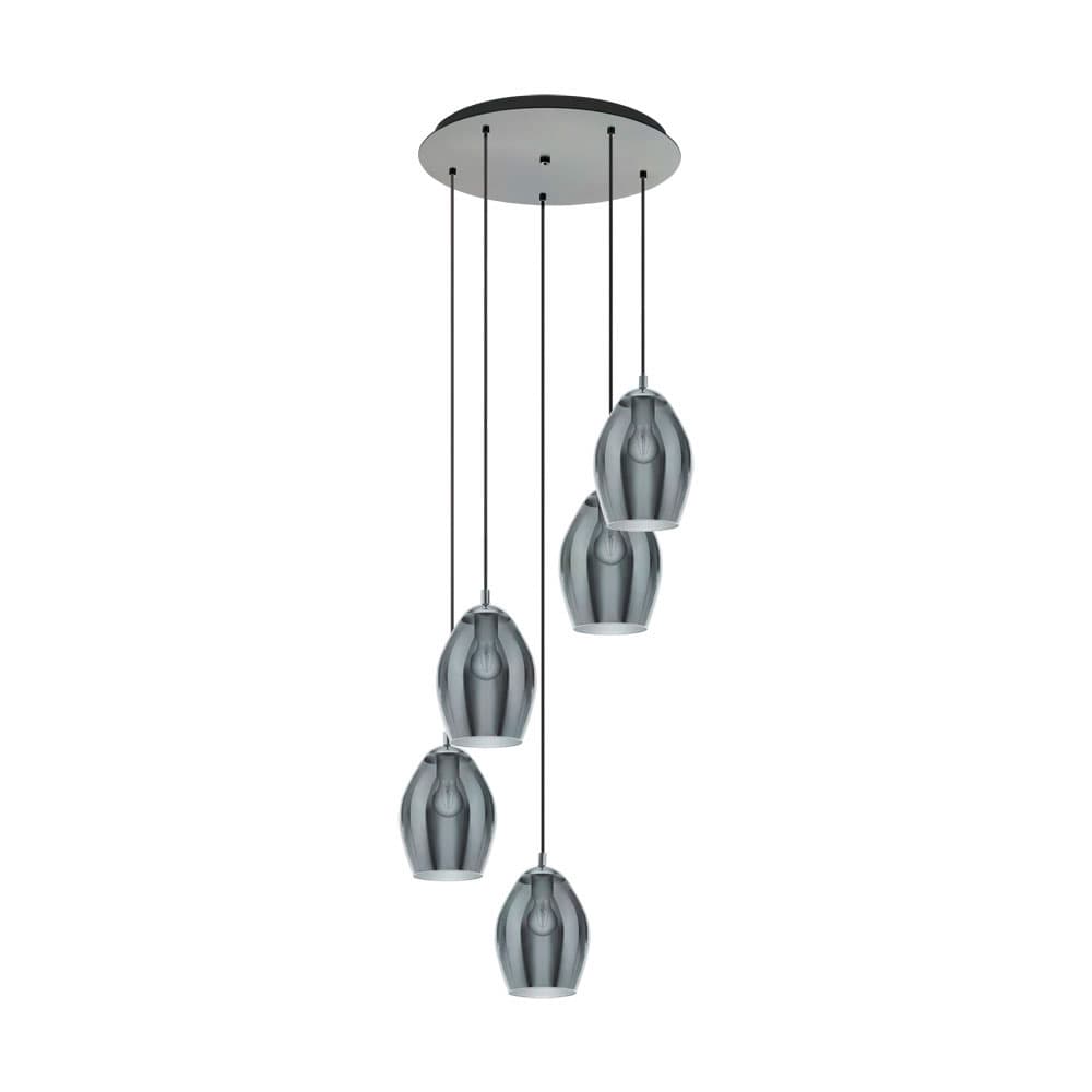 Eglo 39567 Подвес ESTANYS, 5х60W(E27), сталь, никель, черный/стекло, черный, прозрачный
