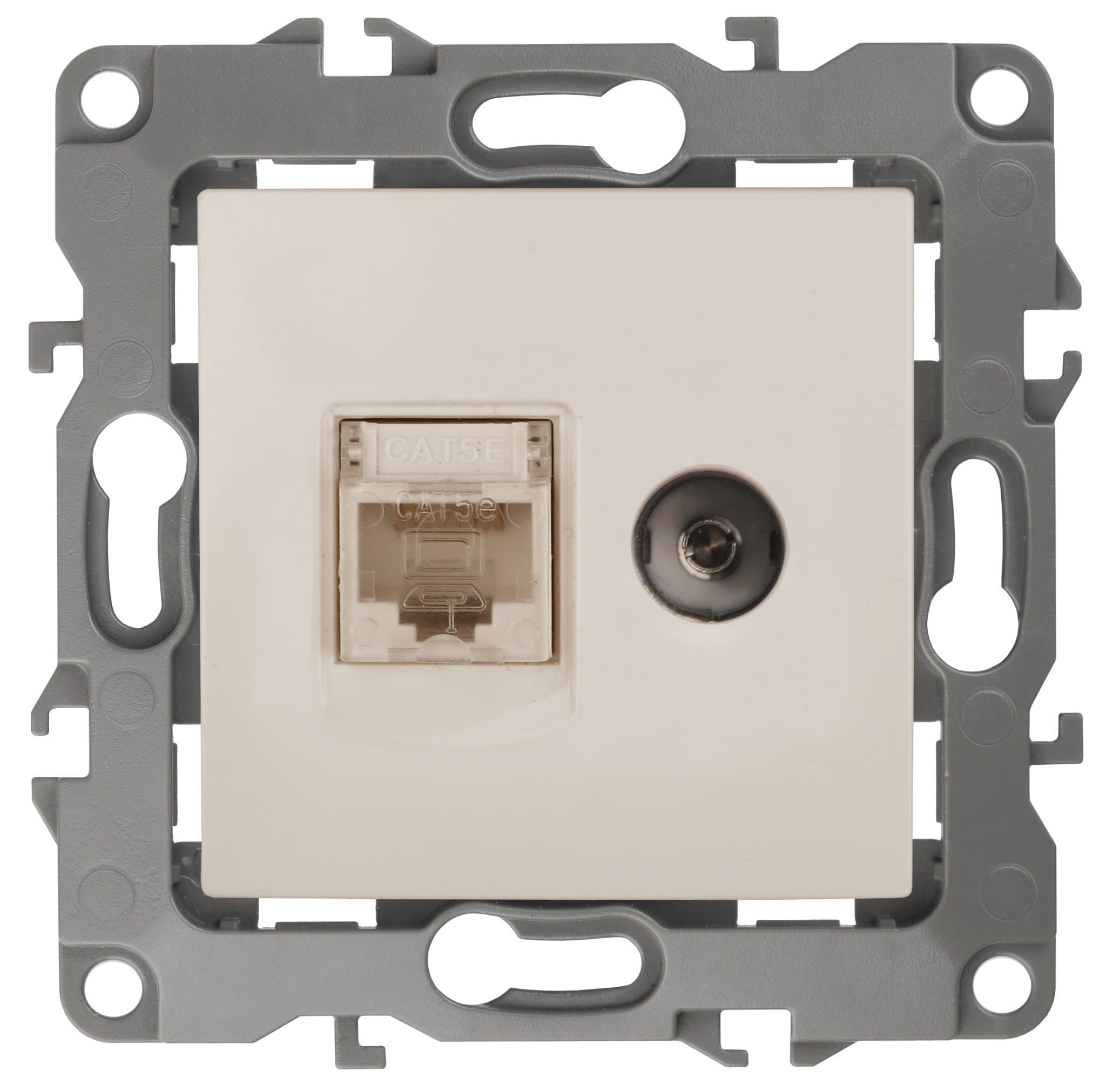 ЭРА 12-3110-02 Слоновая кость Розетка комбинированная RJ45+TV, IP20, 12