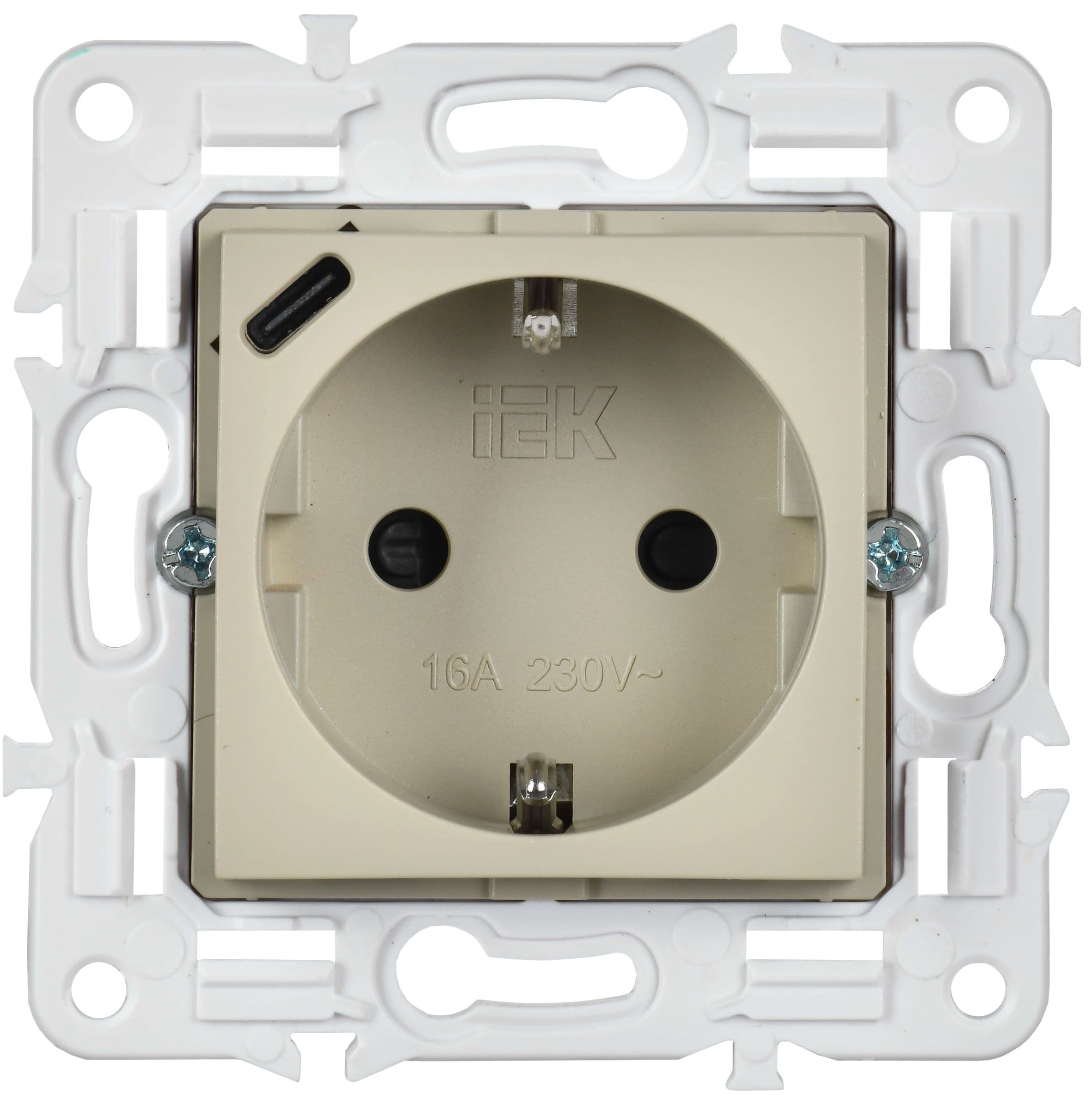 IEK SKANDY Бежевый Розетка с/з с защитными шторками 16А с USB C 18Вт SK-R17B — миниатюра 2