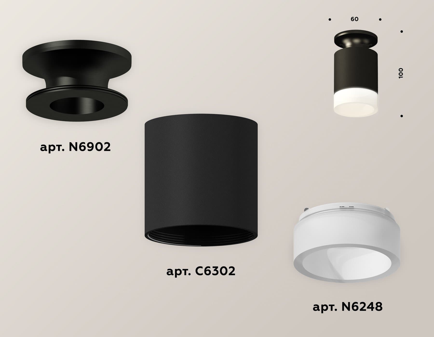 Ambrella Комплект накладного светильника XS6302111 SBK/PBK/FR черный песок/черный полированный/белый матовый MR16 GU5.3 (N6902, C6302, N6248) — миниатюра 2