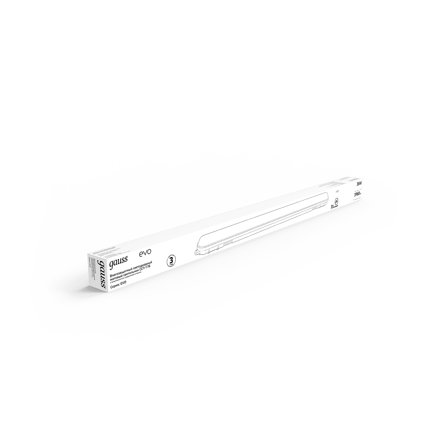 Gauss Св-к линейный СПП-176 EVO 36W 3960lm 6500K 200-240V IP65 1200*76*66мм соед в линию LED 864425336 — миниатюра 2