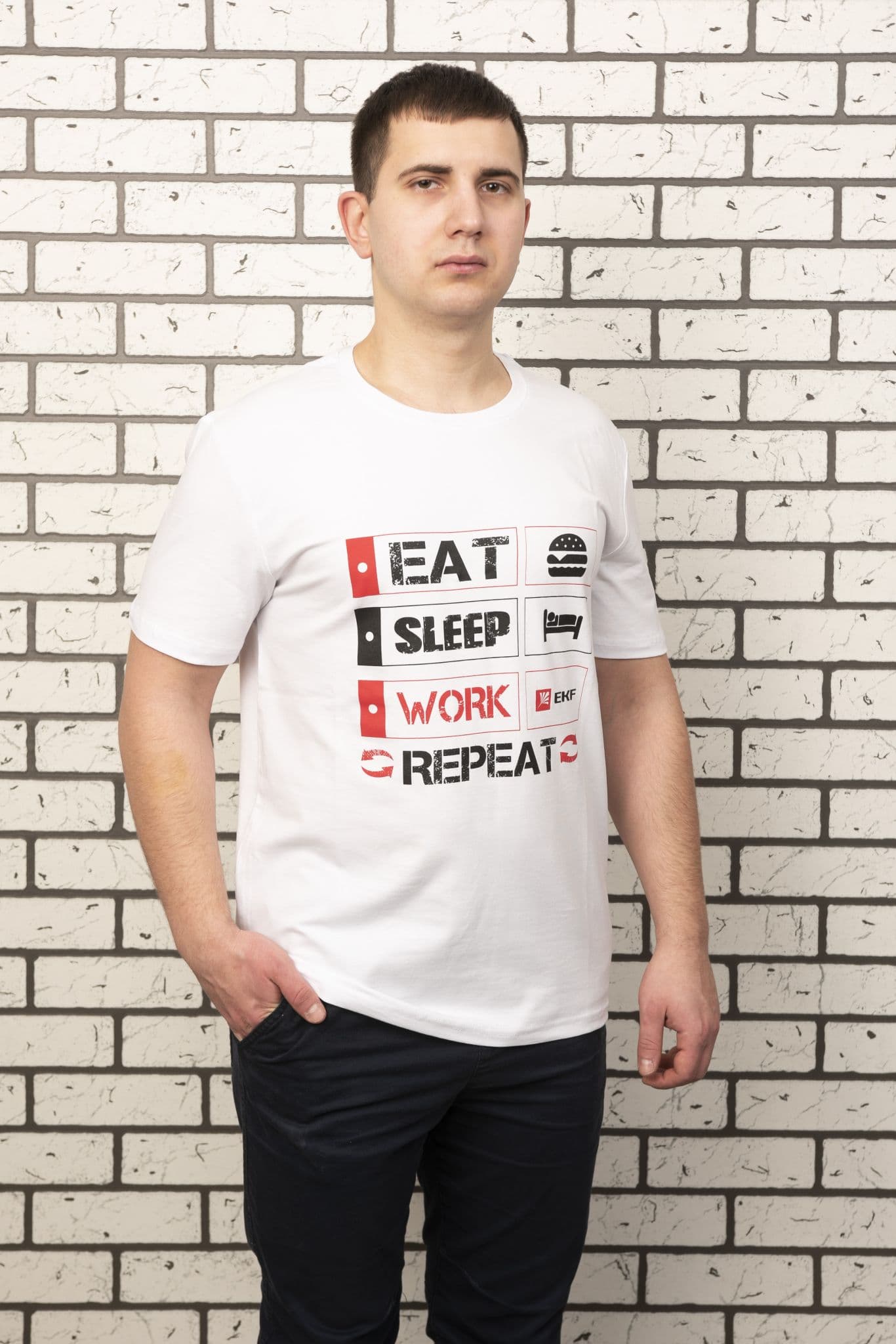 EKF Футболка белая EAT, SLEEP, WORK M — миниатюра 2