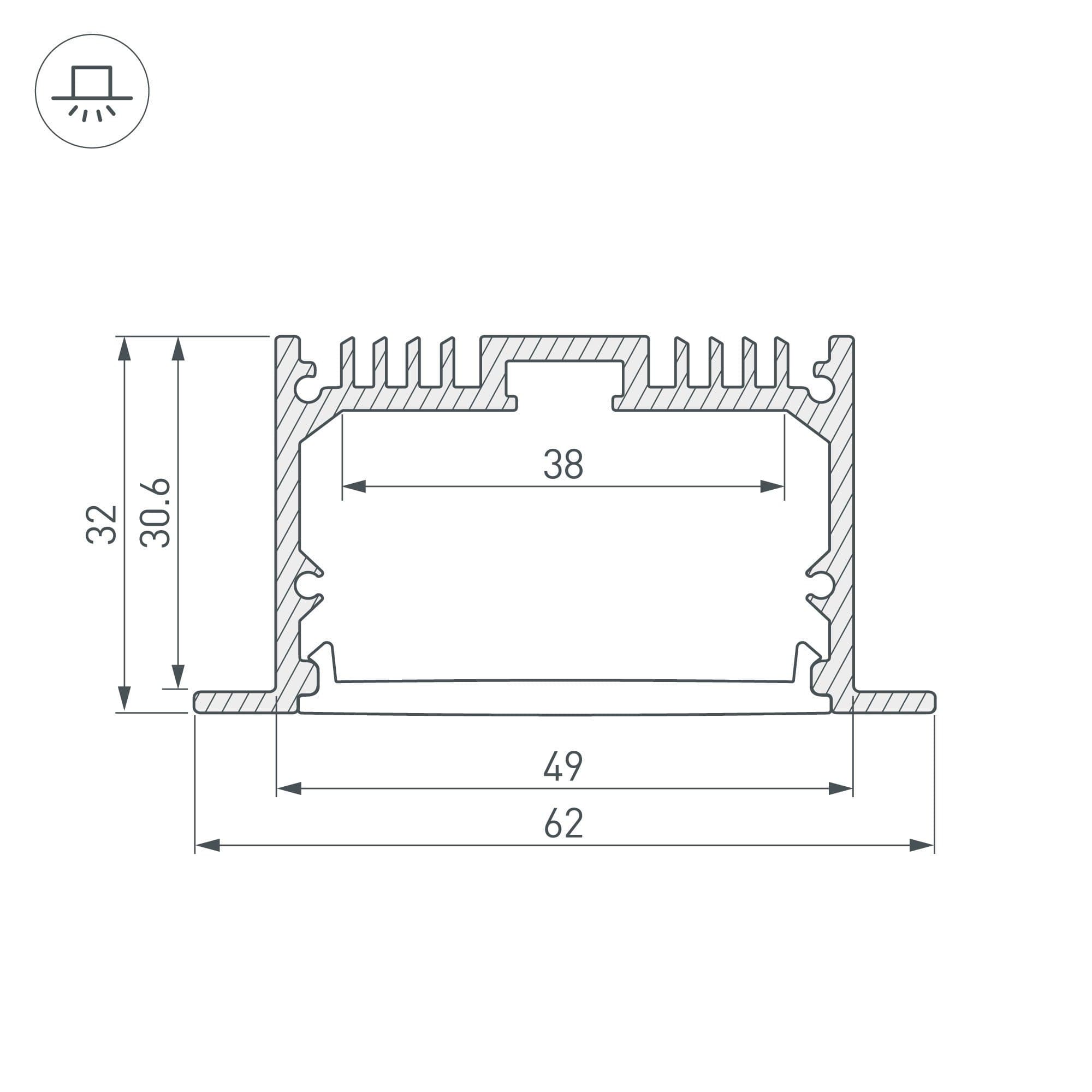 Arlight Профиль SL-LINIA62-F-3000 ANOD ( Алюминий) 036170 — миниатюра 2
