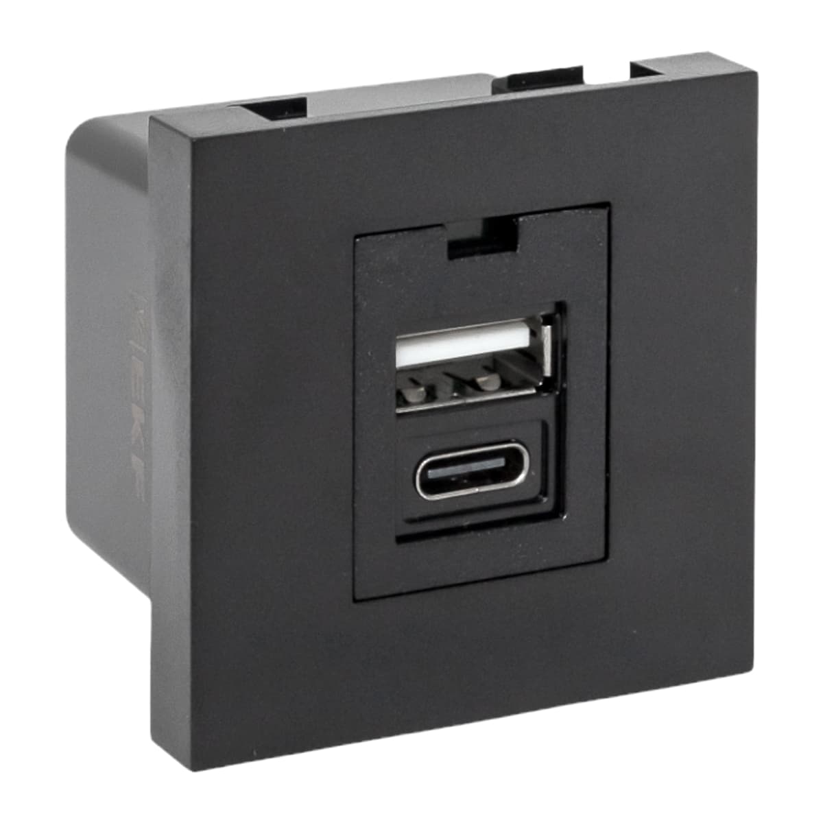EKF Розетка USB A+C, 2.1А, 2 гнезда, без индикатора, черная, матовая