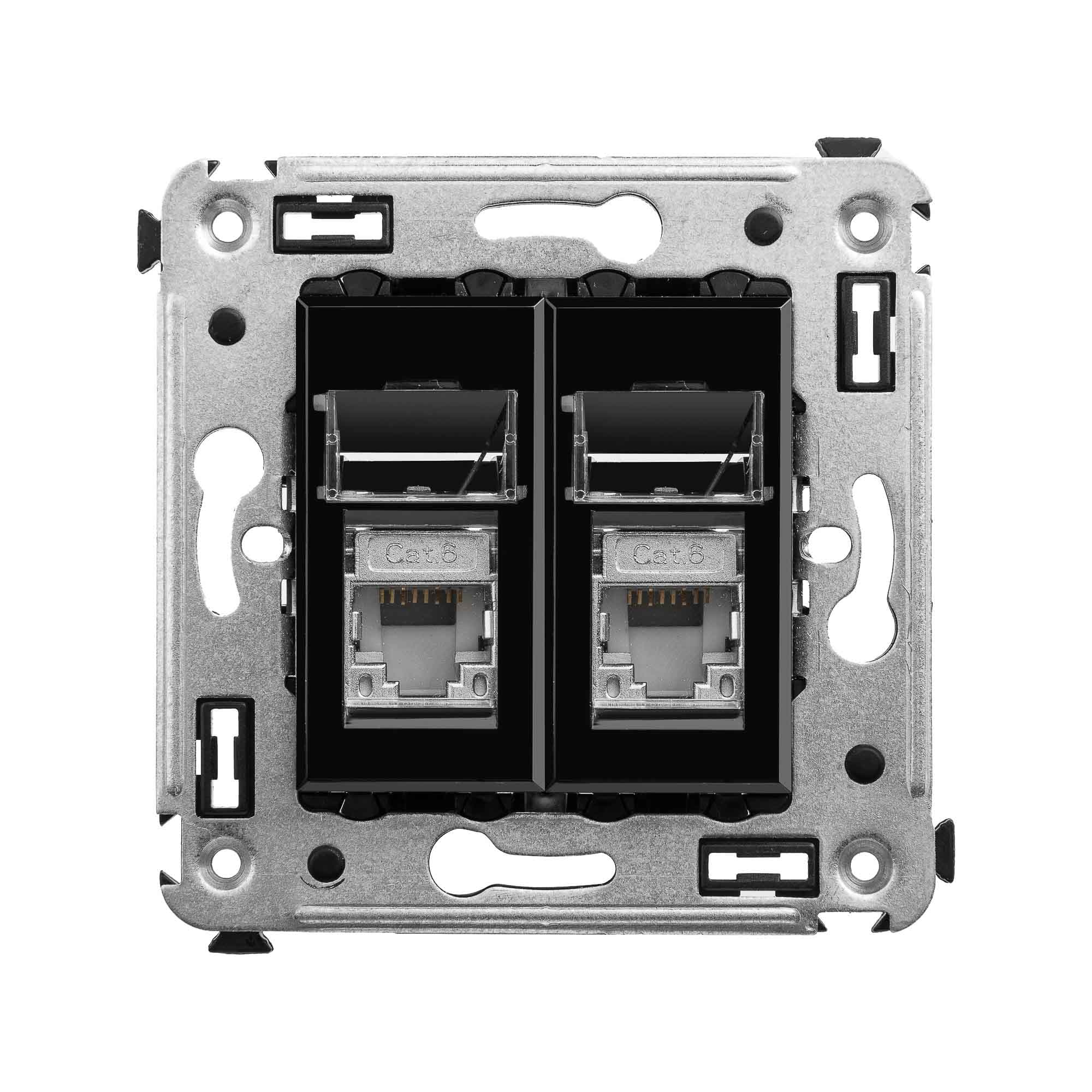 DKC Компьютерная розетка RJ-45 в стену, кат.6 двойнаяэкранированная,"Avanti", "Черный квадрат" — миниатюра 1