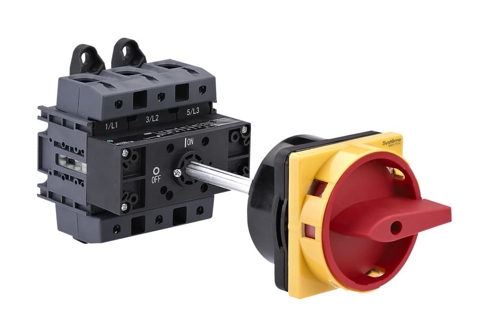 Systeme Electric Выключатель-разъединитель 3P 125A IP20 с красной выносной рукояткой на дин-рейке/плате с замком