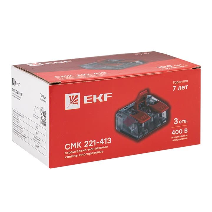 EKF PROxima Клемма СМК 221-413 3 отверстия 0.2-4.0 мм2 (100шт.) — миниатюра 2