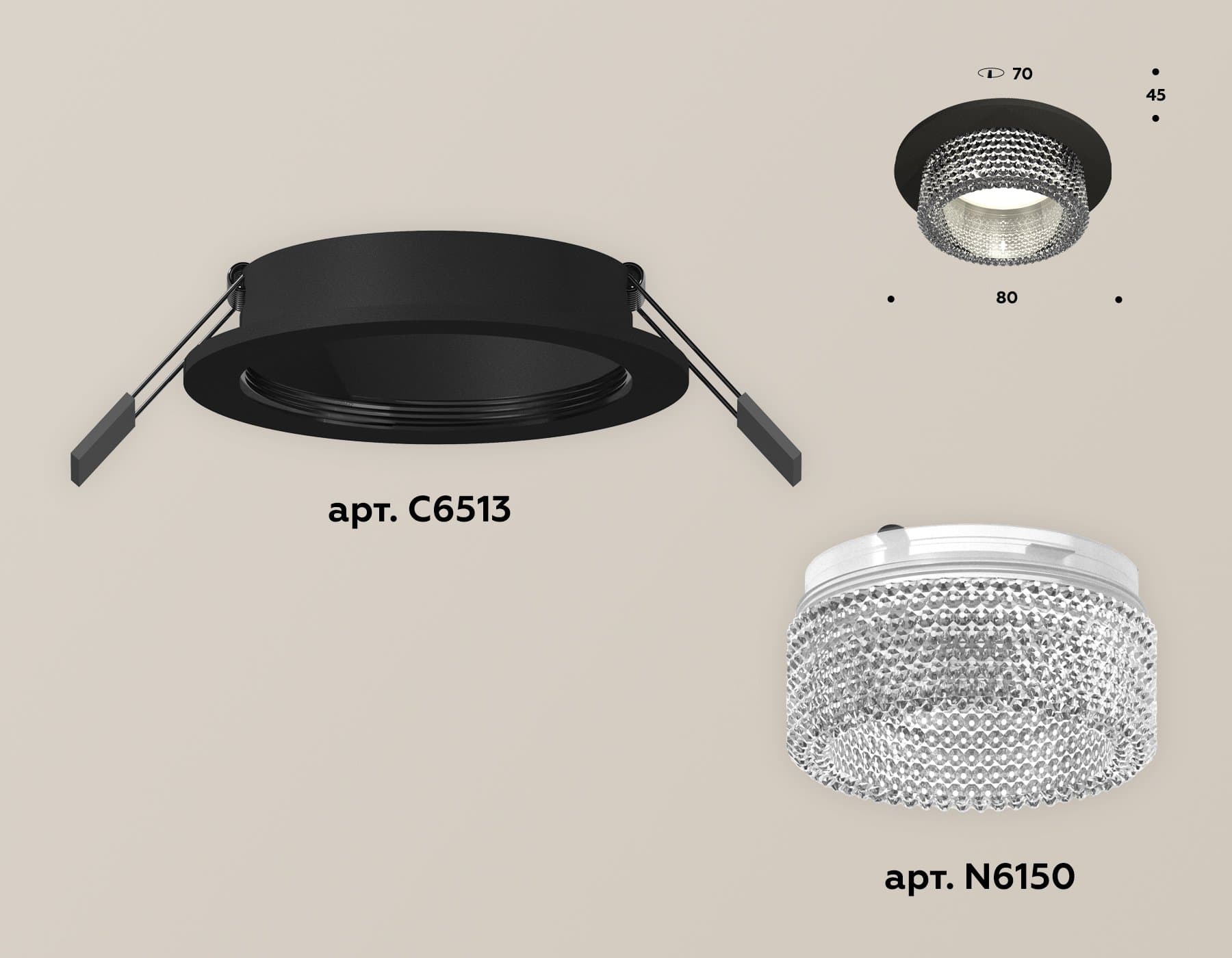 Ambrella Комплект встраиваемого светильника с композитным хрусталем XC6513040 SBK/CL черный песок/прозрачный MR16 GU5.3 (C6513, N6150) — миниатюра 2