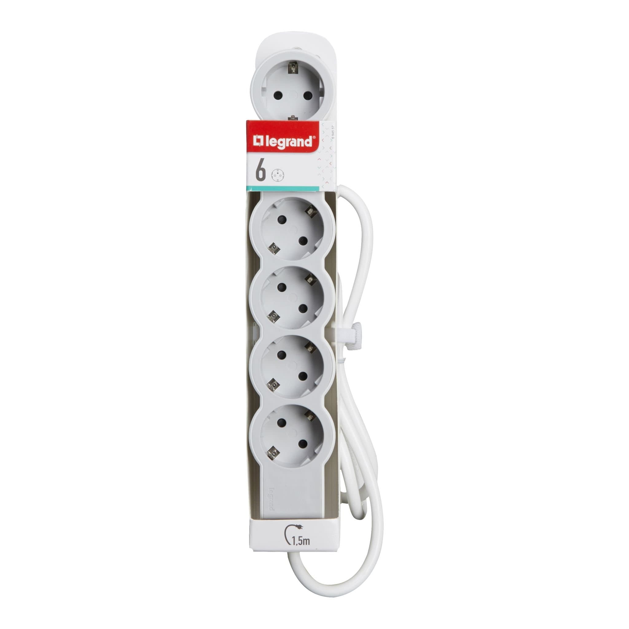 Legrand Revolution Стандарт Бело-серый Удлинитель 6x2К+З, кабель 1,5м 694557 — миниатюра 2