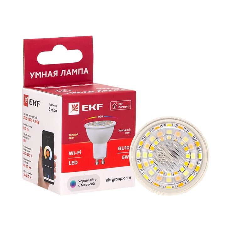 EKF PROxima Умная лампа GU10 Connect 5W WIFI RGBW