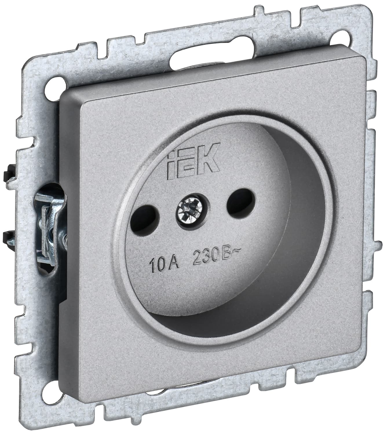 IEK BRITE BASE Алюминий Розетка без з/к с з/ш 10А РСш10-2-БрА