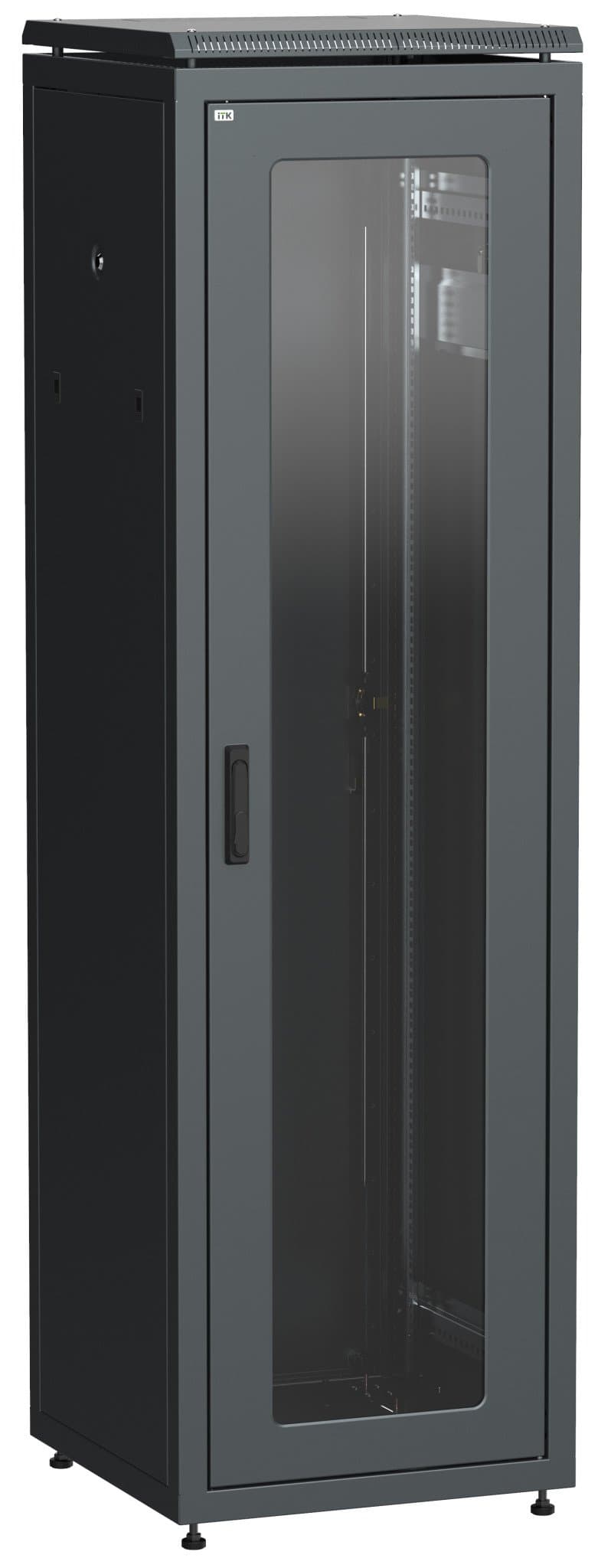 IEK LINEA N ITK Шкаф сетевой 19" LINEA N 42U 600х800 мм стеклянная передняя дверь, задняя металлическая черный LN05-42U68-GM