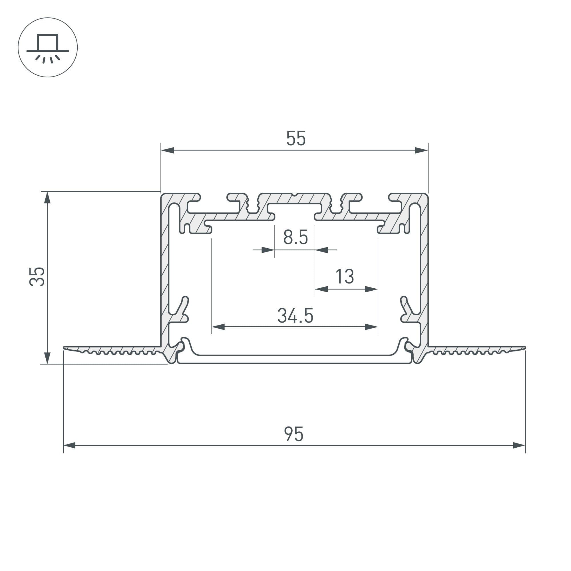 Arlight Профиль SL-LINIA55-FANTOM-2500 SEAMLESS ANOD (Алюминий) 029507 — миниатюра 2