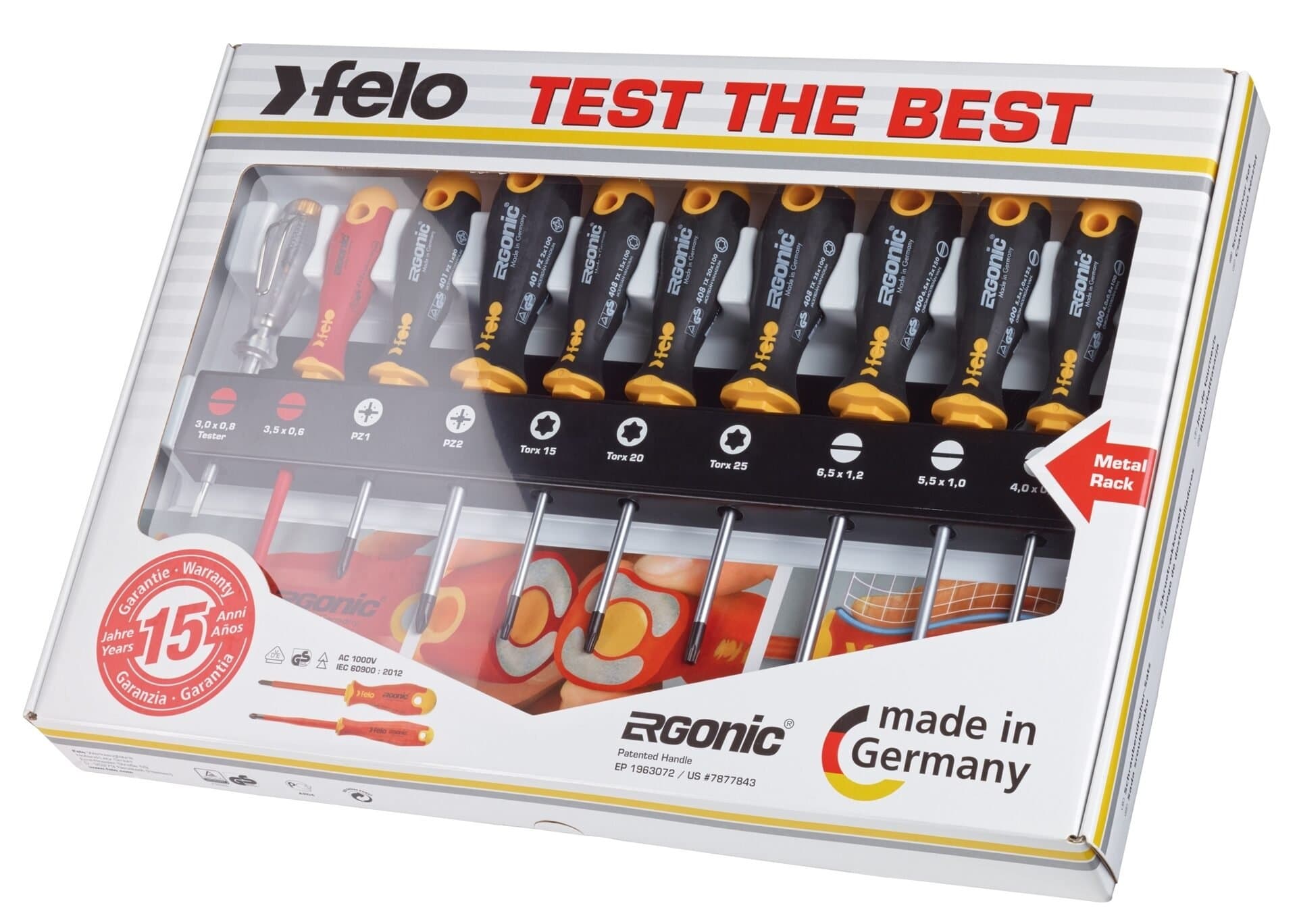 Felo Набор отверток SL/PZ/Tx Ergonic, отвертка VDE и отвертка тестер-сети на стальной стойке, 10 шт 40091043 — миниатюра 2