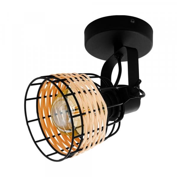 Eglo 43324 Светильник настенно-потолочный ANWICK 1, 1x40W(E27), сталь, черный/ротанг, натуральный — миниатюра 1