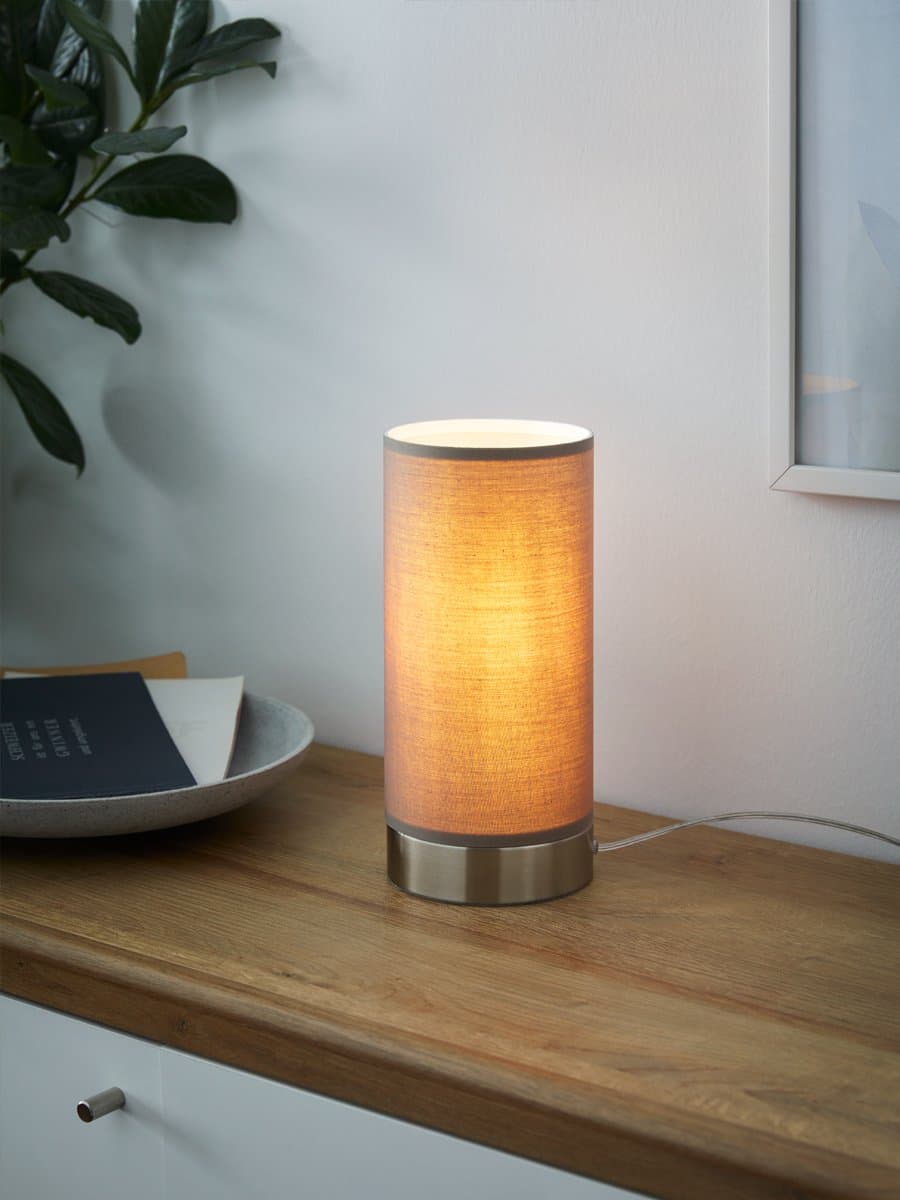 Eglo Лампа настольная PASTERI с сенсорн. димм., 1х40W (E27), Ø120, H255, никель матовый/текстиль, серо-коричневый 95122 — миниатюра 2