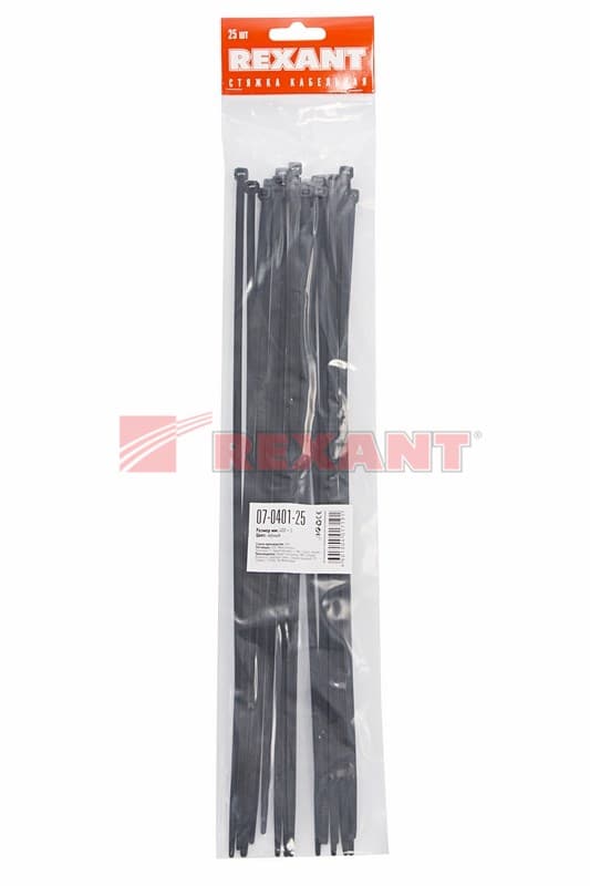 Хомут nylon 400 x 4,8 мм 25шт чёрный Rexant 07-0401-25 — миниатюра 2