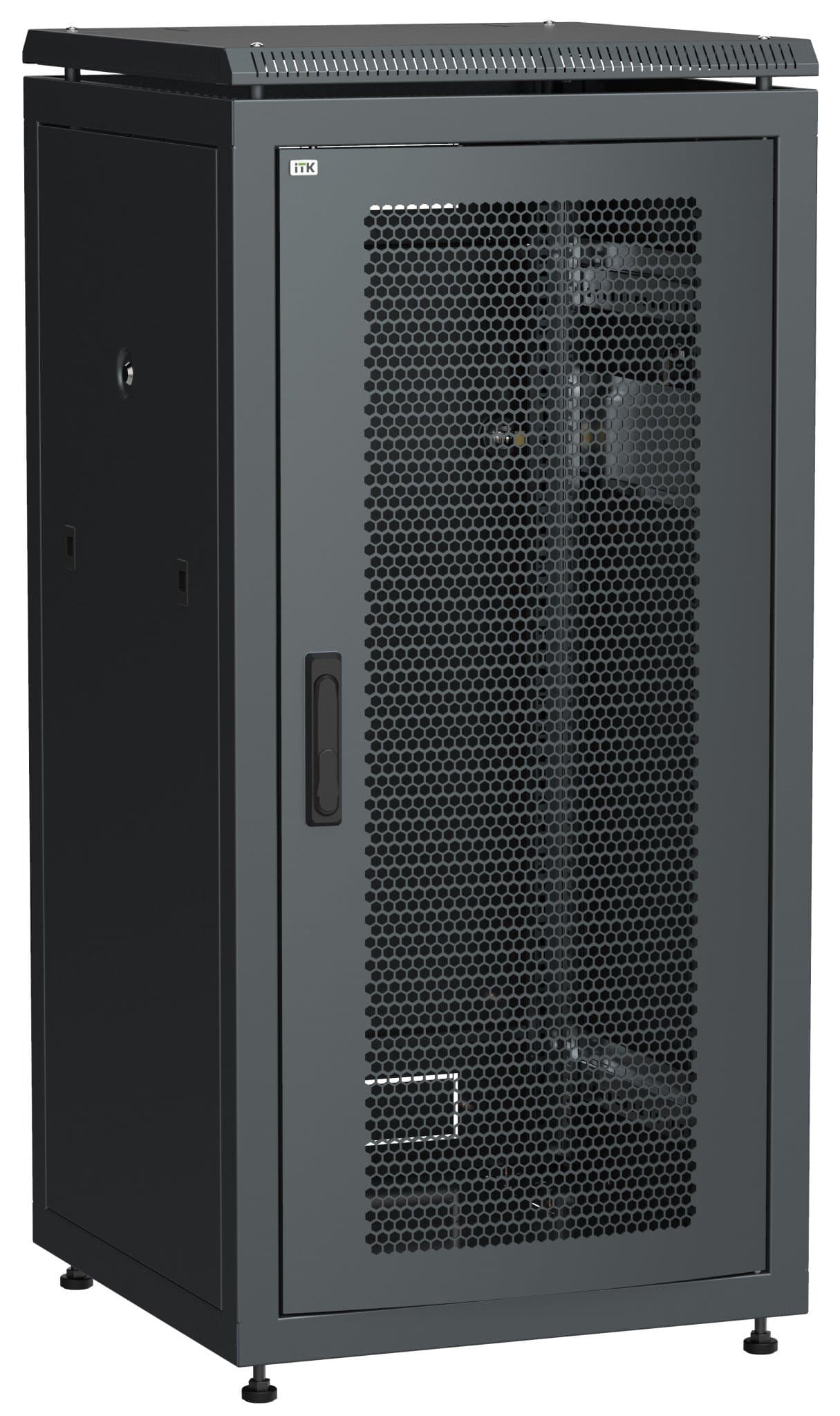 IEK LINEA N ITK Шкаф сетевой 19" LINEA N 18U 600х600 мм перфорированная передняя дверь, черный LN05-18U66-P
